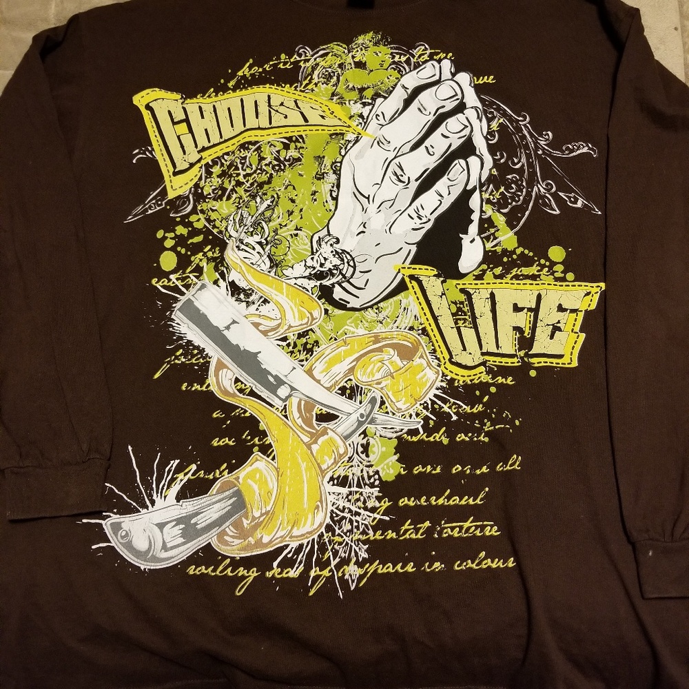 🤑 Choose Life TShirt Brown Yellow Long Sleeve Crew Neck Men's 3XL